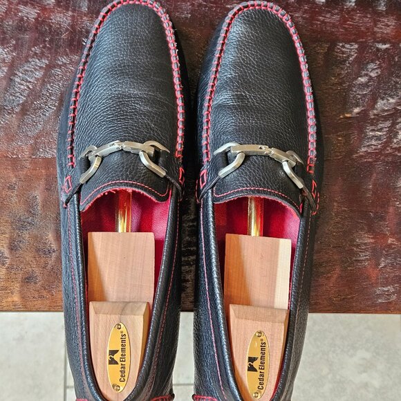 Donald Pliner Men's Soft Leather Horsebit Loafers, Black/Red, Sz 12 - Picture 6 of 16